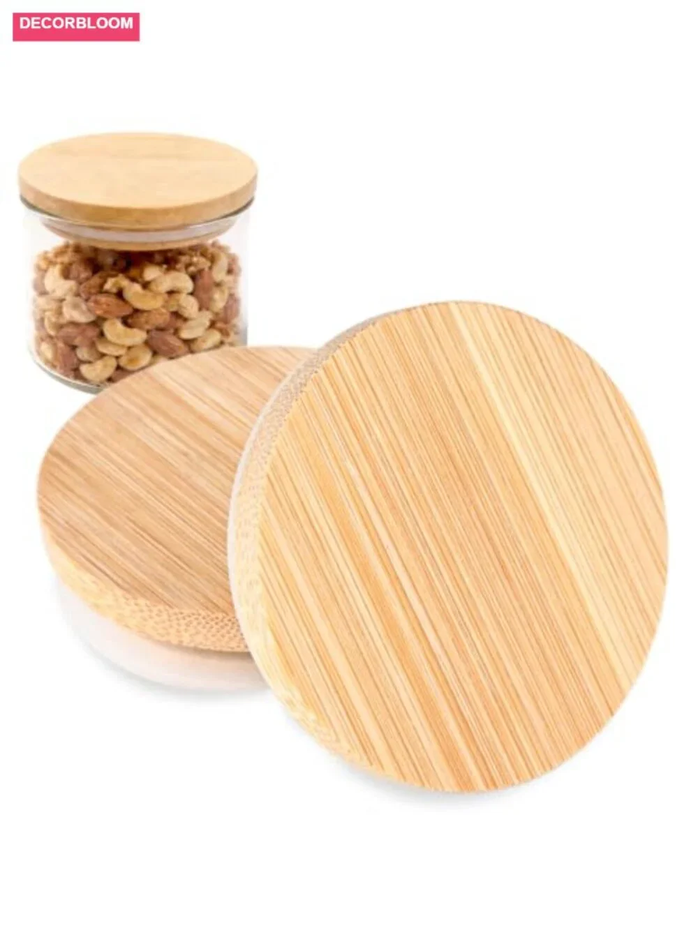 2 Pack 80mm Wide Mouth Bamboo Mason Jar Lids with Airtight Silicone Seal